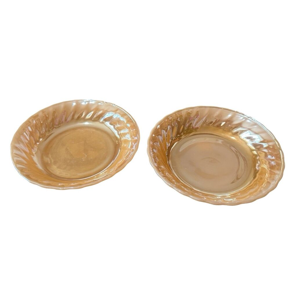 Anchor Hocking Fire King Peach Lustre Swirl Glass Serving Bowl 7.5” Set Of 2